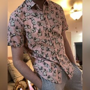 Denim & Flower Pink Bunny Print Men's Shirt
